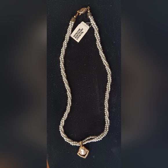 Genuine Austrian Crystal Pearl & Gold Slider on a Twisted Pearl Strand NecklaceI - Picture 1 of 5